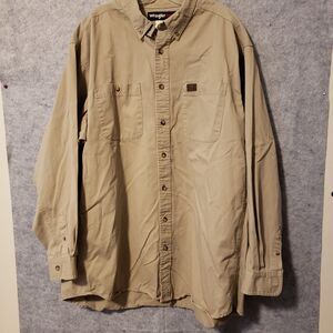 Wrangler Riggs Workwear Shirt Men's 3XT Khaki Tan 100% COTTON TALL 2 Pocket